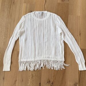 Autumn Cashmere White Knit Sweater with fringe
